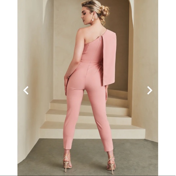 Lavish Alice : gorgeous one shoulder cape jumpsuit in coral - Picture 2 of 5